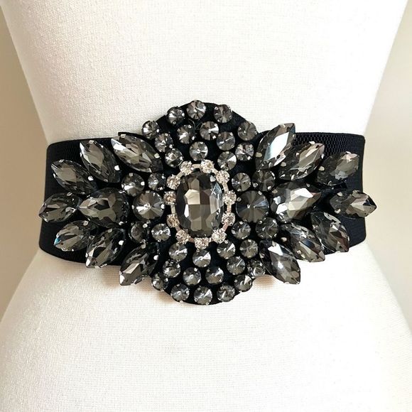unbranded Accessories - ARCO Stunning Stretch Rhinestone Belt Size S-M GUN METAL